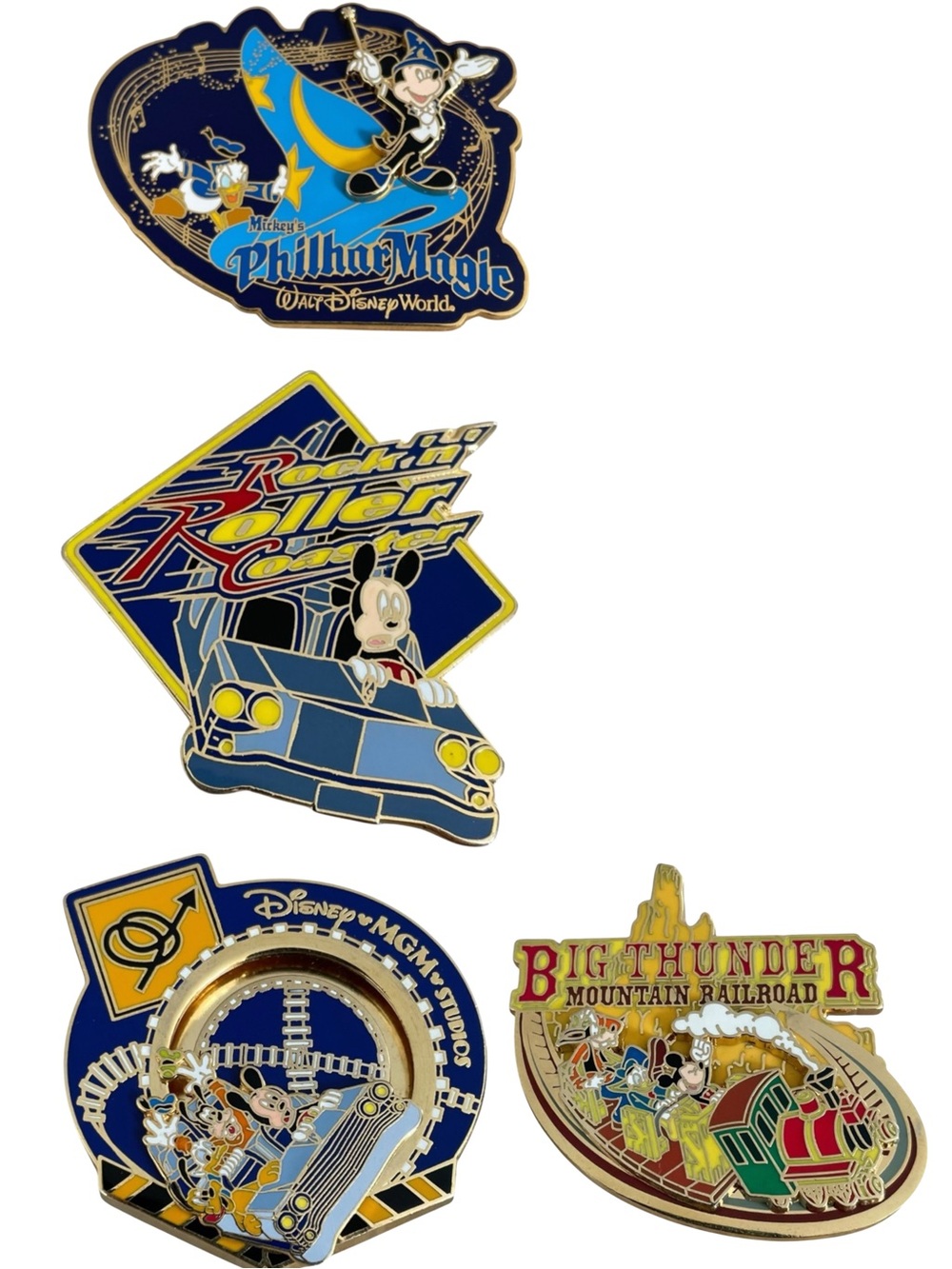 Disney Pins Set of 4 Thunder Mountain MGM Rock N Roller Coaster Philharmagic EUC